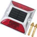 Solar Reflector Aluminum Driveway Marker Lights, 6-Led Waterproof Deck Dock Luz De Lighting Lamp for Warning Security Road Step Sidewalk Pool Patio Yard Fence Home Pathway Stairs Outdoor Garden Red