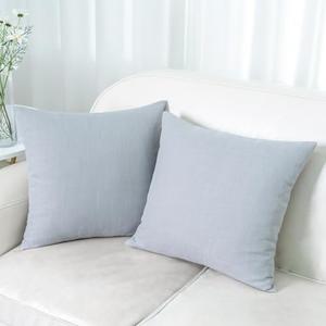 HWY 50 Solid Light Gray Faux Linen Throw Pillow Covers 18x18 Inch, Pack of 2 Vintage Farmhouse Decorative Cushion Cases for Sofa Couch Bed Living Room