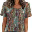 WIHOLL Women T Shirts Pleated Short Sleeve Tops Business Casual Dressy Blouses, XL