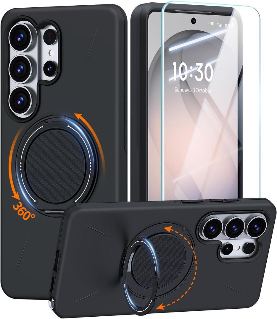 JAME for Samsung Galaxy S26 Ultra Case, Ring Holder Stand Kickstand, Dual Layer Shockproof Protective Cover with Screen Protector, Magnetic Accessory Friendly Galaxy S26 Ultra Phone Case 6.9", Black
