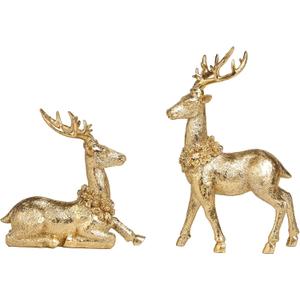 2pcs Gold Reindeer Decor, Christmas Deer Figurines Tabletop Home Decorations Indoor