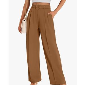 FUNYYZO Women's High Waist Wide Leg Pants Business Work Office Casual Long Pants Belted Trousers Size S