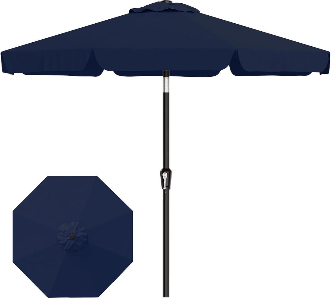 AreShark 9FT Valance Patio Umbrella, Outdoor Table Umbrella with Tilt and Crank, Outdoor Market Umbrellas W/ 8 Sturdy Ribs UV Protection for Garden, Deck, Backyard and Pool, Navy