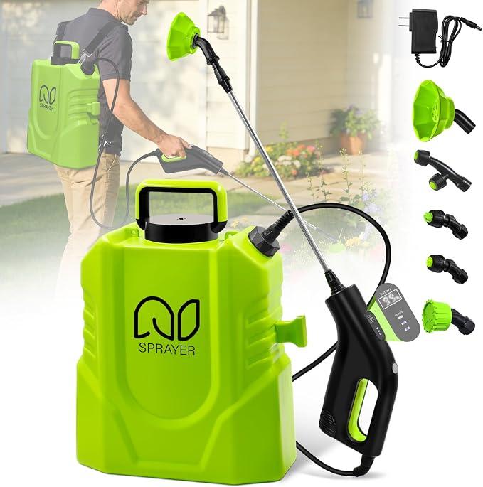Battery Powered Backpack Sprayer 3 Gallon, 45 PSI Garden Sprayer with 3 Adjustable Pressures & Digital Display, Electric Pump Sprayer with 2.2Ah Battery, Telescopic Wand, 5 Nozzles for Yard Lawn