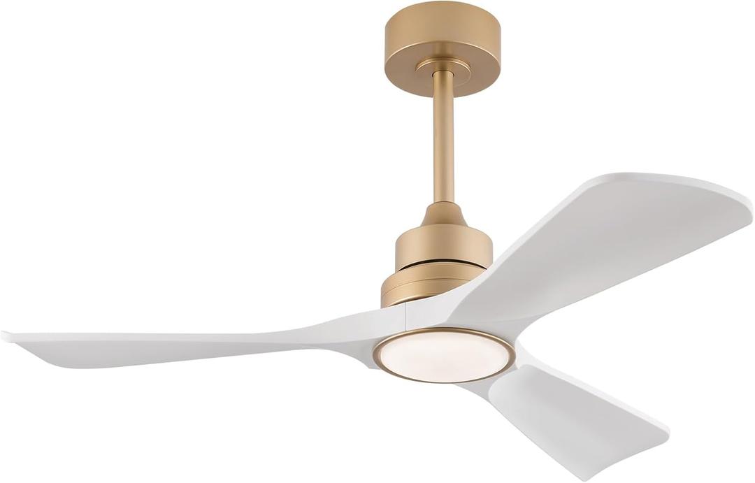 42 Inch White and Gold Ceiling Fans with Lights Remote Control, Quiet DC Motor Ceiling Fan, 3CCT White Ceiling Fan with Light, Bedroom Living Room Indoor Outdoor Ceiling Fans