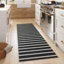 Lahome Elance Striped Easy Jute Kitchen Runner, 2x6 Washable Rug Runners for Hallways Non Slip Entryway Rug, Farmhouse Neutral Indoor Outdoor Black Carpet for Laundry Room Front Porch
