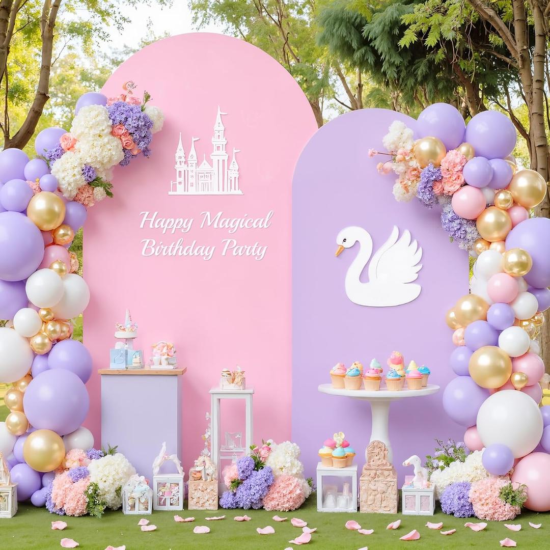Arch Backdrop Cover Set of 2 Pink Purple Double-Sided Wedding Arch Covers Spandex Backdrop Stand Cover for Birthday Party Bridal Baby Shower Banquet Decoration 6FT 7.2FT