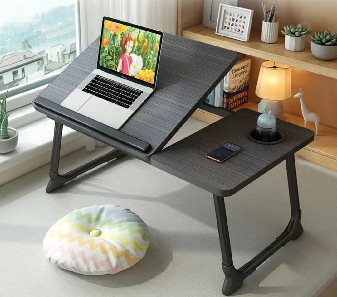 Laptop Desk for Bed Couch, Lap Desk for Laptop, Portable Laptop Stand for Desk, Small Adjustable Laptop Desk, Foldable Bed Table for Laptops and Writing, Bed Tray Table with Cup Holder, (Black)