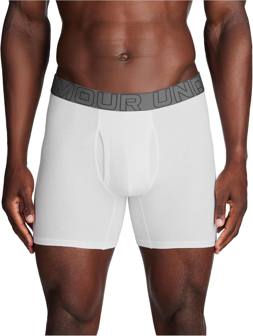 Under Armour Men's 3-Pack Performance Cotton Boxer Brief, 6" Inseam, All-Day Comfort & Ultra-Soft (5X-Large, White Solid - Core)