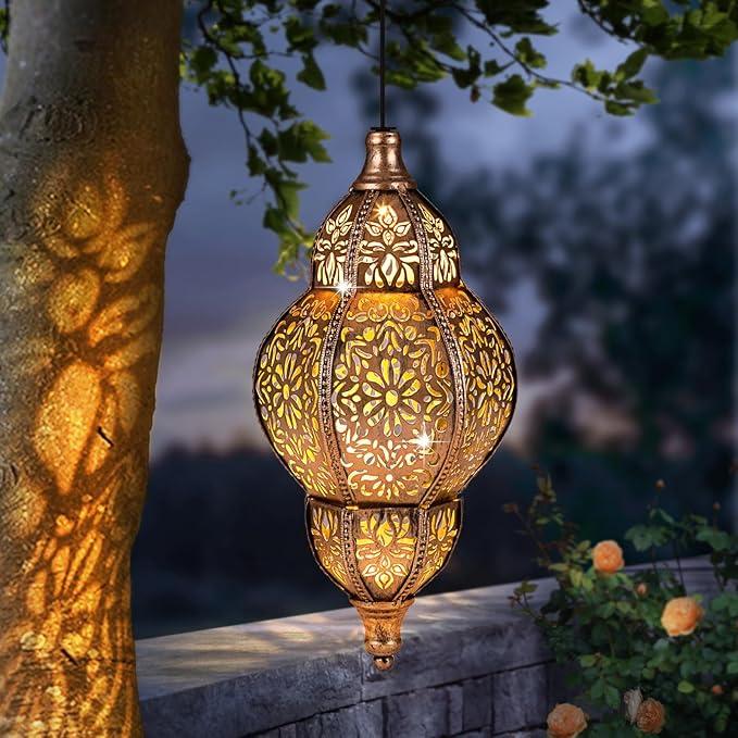 Hanging Solar Lanterns Outdoor Waterproof, Moroccan Solar Lanterns for Outside Garden Decor, Outdoor Hanging Lantern Gardening Gifts for Women Mom Grandma, Yard Patio Lawn Decorations, 
Copper