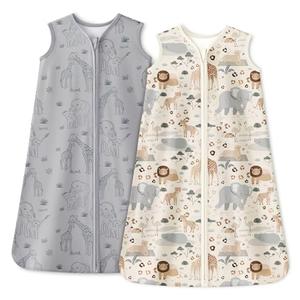 Unnivoll Baby Sleep Sack 0-6 Months 1.0 Tog Baby Wearable Blanket 100% Cotton Sleeping Sack with 2-Way Zipper for Infant Newborn Apricot & Gray Elephant