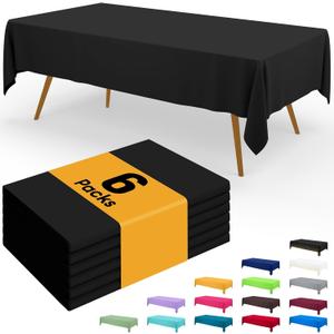 Smiry Disposable Table Cloth - 6 Pack, 54 x 108 Inch Waterproof Rectangle Tablecloths for Parties, Decorative Plastic Table Cover, Leakproof & Sturdy, Black