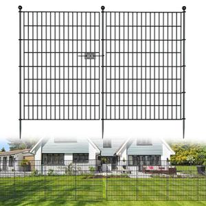 5 Panels No Dig Decorative Outdoor Garden Fence with Gate for Yard, 40 in(H) X 11.8 ft(L) Animal Barrier Fencing Rustproof Metal Wire Panel Border for Dog, Rabbits, and Patio Temporary Ground Stakes