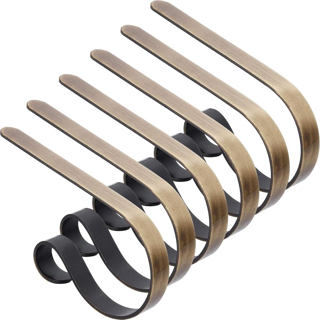 TAROSE Stocking Holders for Mantle, Christmas Stocking Holder Set of 6, Mantle Clip Fireplace Hooks Hanger for Christmas Party Decoration Supplies (Brass)