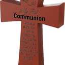 Yalikop My First Communion Tabletop Cross Resin StoneCross 5 x 3 Inch Wood Grain First Communion Gifts for Baptisms Weddings Decorations