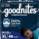 Goodnites Boys' Nighttime Bedwetting Underwear, Size Extra Large (95-120 lbs), 48 Ct (2 Packs of 24), Packaging May Vary