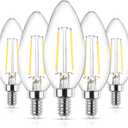 Ascher E12 LED Classic Candelabra Clear Light Bulbs 4W, Equivalent 40W, Daylight White 5000K, Non-Dimmable, Filament Clear Glass 5 Pack, 2 Packs