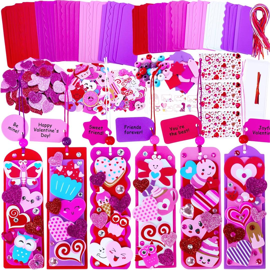 Winlyn 36 Sets Valentine's Day Decorations DIY Heart Bookmarks Valentine Craft Kits Blank Foam Bookmarks with Valentine Foam Stickers for Kids Classroom Activities Reading Party Favors Gift Exchange