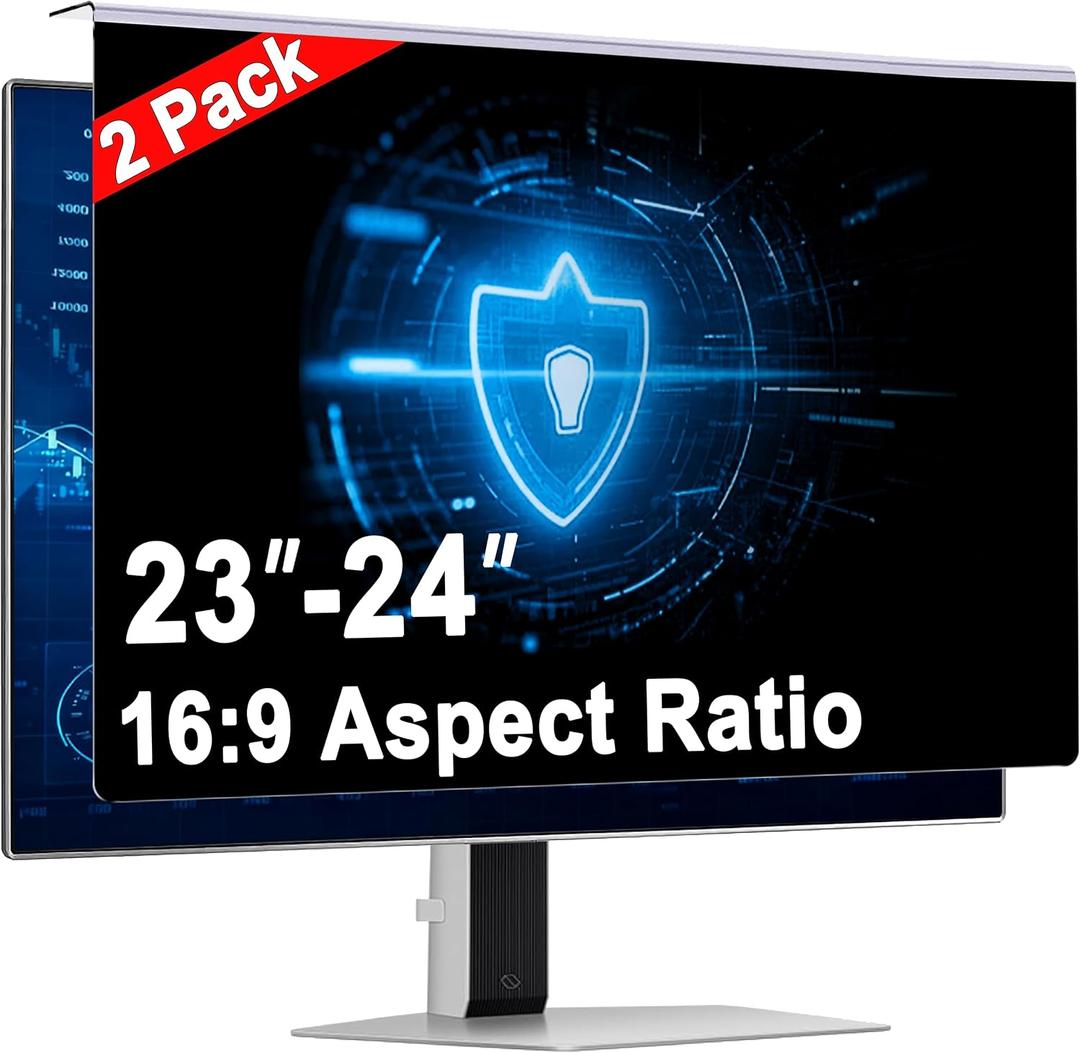 2 Pack 24 Inch Privacy Screen for Monitor, Hanging Anti Spy Screen Filter for 23.6 to 23.8 Inch 16:9 Widescreen Monitor, Removable Blue Light Reduction Protector for Office