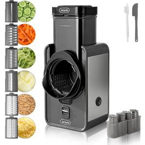 Electric Cheese Grater, Rotating Vegetable Shredder Machine, Potato Slicer with 6 Stainless Steel Blades, Multifunctional Kitchen Tool for Fruits, Nuts, Dark Grey