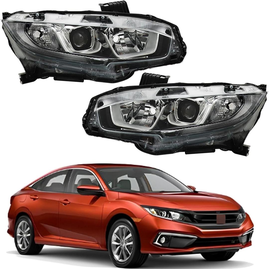 labwork Headlights Replacement for Honda Civic 2016 2017 2018 (Factory Halogen) Front Head Lamps Headlights Pair Left+Right Side (Passenger Driver Side)
