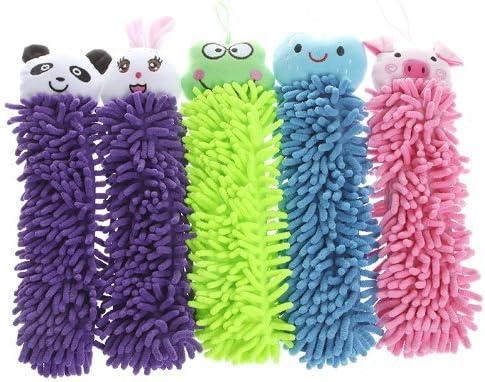 Chenille Hand Towels with Hanging Loops, Microfiber Hand Drying Towels Set for Kitchen/ Bathroom/ Kids Cute Cartoon Animal Hand Towels (5 PCS) Set