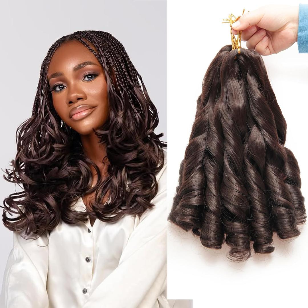 French Curl Crochet Braiding Hair Loose Wavy Crochet Hair for Braids Pre Stretched Synthetic Extensions Chocolate Brown French Curly Braids Lightweight Hair for Women 12 Inch 8 Packs 12 Inch, #4