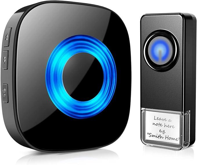 Wireless Doorbell, PHYSEN Waterproof Door bell Chimes for Home Operating at over 1300-ft Range 58 Adjustable Melodies 5 Volume Levels Door Alarm kit with LED Strobe (1 Button +1 Receiver)