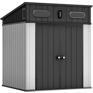YITAHOME 6x6 FT Outdoor Storage Shed, All-Weather Resin Garden Shed with Windows, Vents and Lockable Double Doors for Garden Tools, Bikes, and Sundries, WaterproofGray
