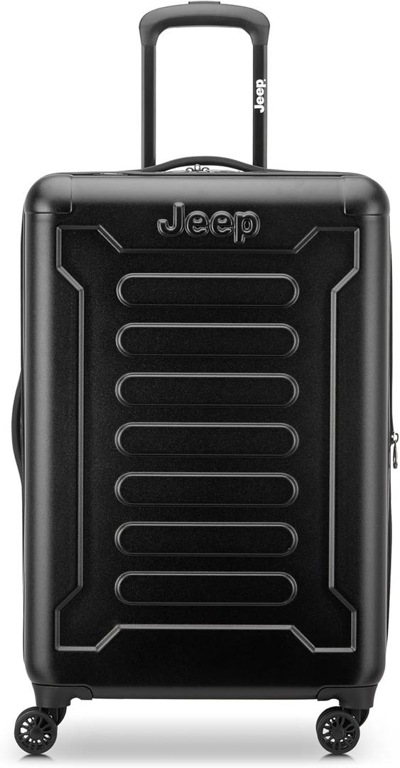 Jeep JH004C Hardside Expandable Luggage with Spinner Wheels, Black, Checked-Large 28 Inch