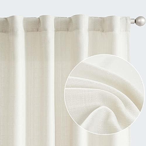 jinchan Ivory Curtains for Living Room Linen Textured 63 Inch Length Farmhouse Country Casual Weave Back Tab Drapes Light Filtering Window Curtain 2 Panels
