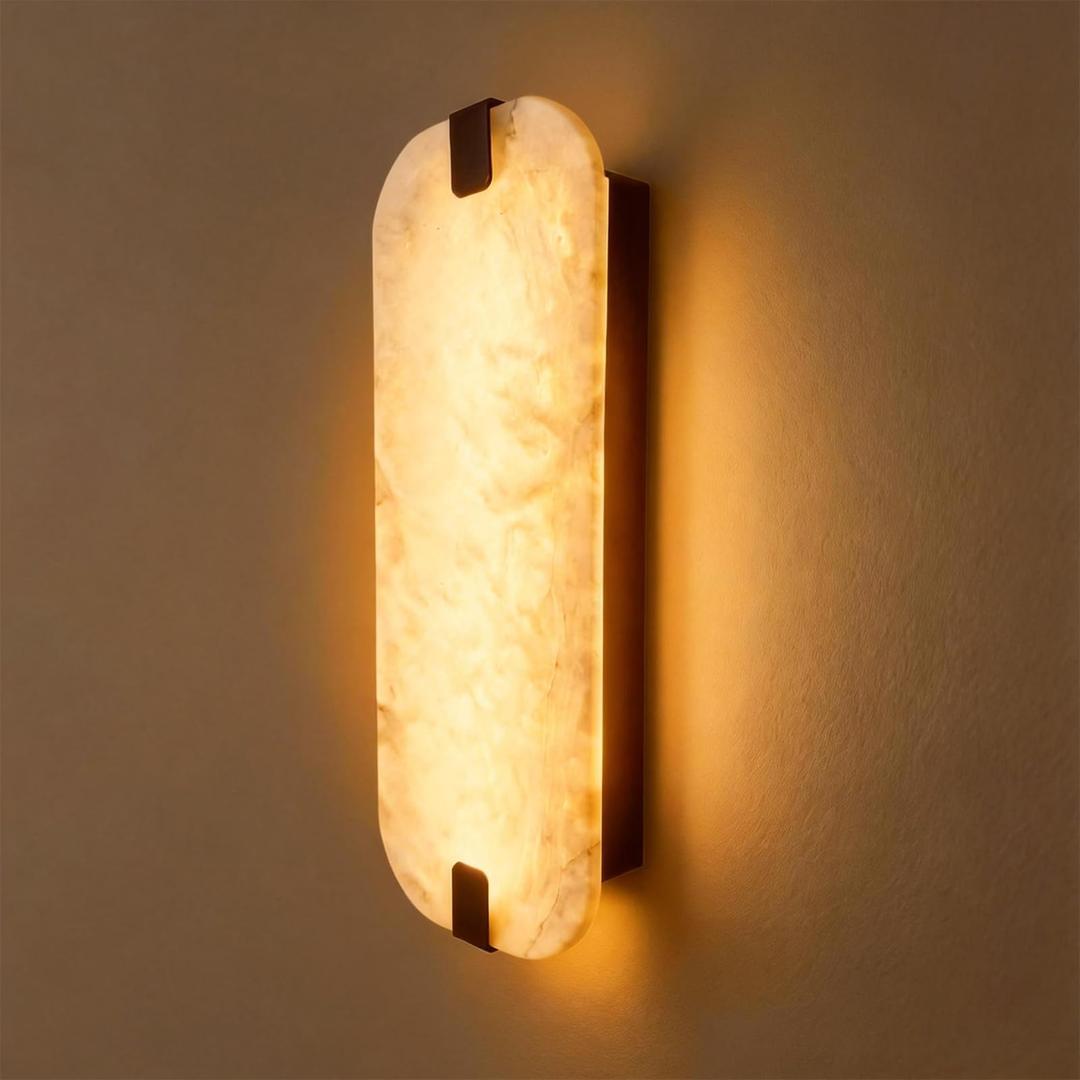 15.75" 2PCS Natural Marble Alabaster Wall Sconce Modern Hardwired Wall Light Fixture Marble Wall Sconce Natural Stone Material Wall Lamp for Stairs Suitable for Indoor InstallationLeaf shape