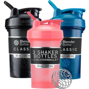 BlenderBottle Classic V2 Shaker Bottle Perfect for Protein Shakes and Pre Workout, 20-Ounce (3 Pack), Black, Navy, Pink
