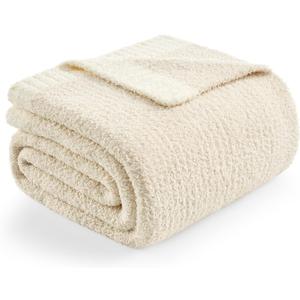 Snuggle Sac Queen Size Oversized Super Soft Bed Blanket - Warm & Cozy Knit Fuzzy Microfiber Blankets in Heather Ivory, 90 x 90