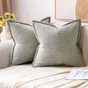 MIULEE Decorative Throw Pillow Covers for Couch Bed Livingroom 18x18 Inch Set of 2 Light Grey Boho Accent Throw Pllows Broadside Striped Patchwork Soft Corduroy Pillowcases