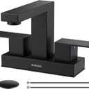 Matte Black Bathroom Sink Faucet, Hurran 4 inch Bathroom Faucets for Sink 3 Hole with Pop-up Drain and Supply Lines, Stainless Steel 2-Handle Faucet for Vanity RV Restroom