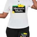 Hilinker Womens 2 Piece Outfits Short Sleeve Top and Shorts Set Summer Workout Casual Tracksuit (Medium, White Black Melanin)