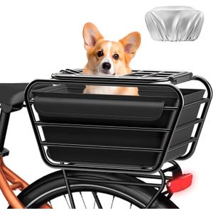 Bike Rear Basket with Liner & Waterproof Cover Large Capacity Cargo Rack | E-bike rear basket with liner waterproof cover and pet safety cover large cargo storage for groceries pets commuting, Small