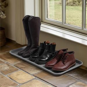 Navaris Boot Trays for Entryway (Set of 3) - 30" x 15" Large Waterproof Shoe Tray for Winter Shoes Boots - Indoor, Front Door, Mudroom, Garage - Gray