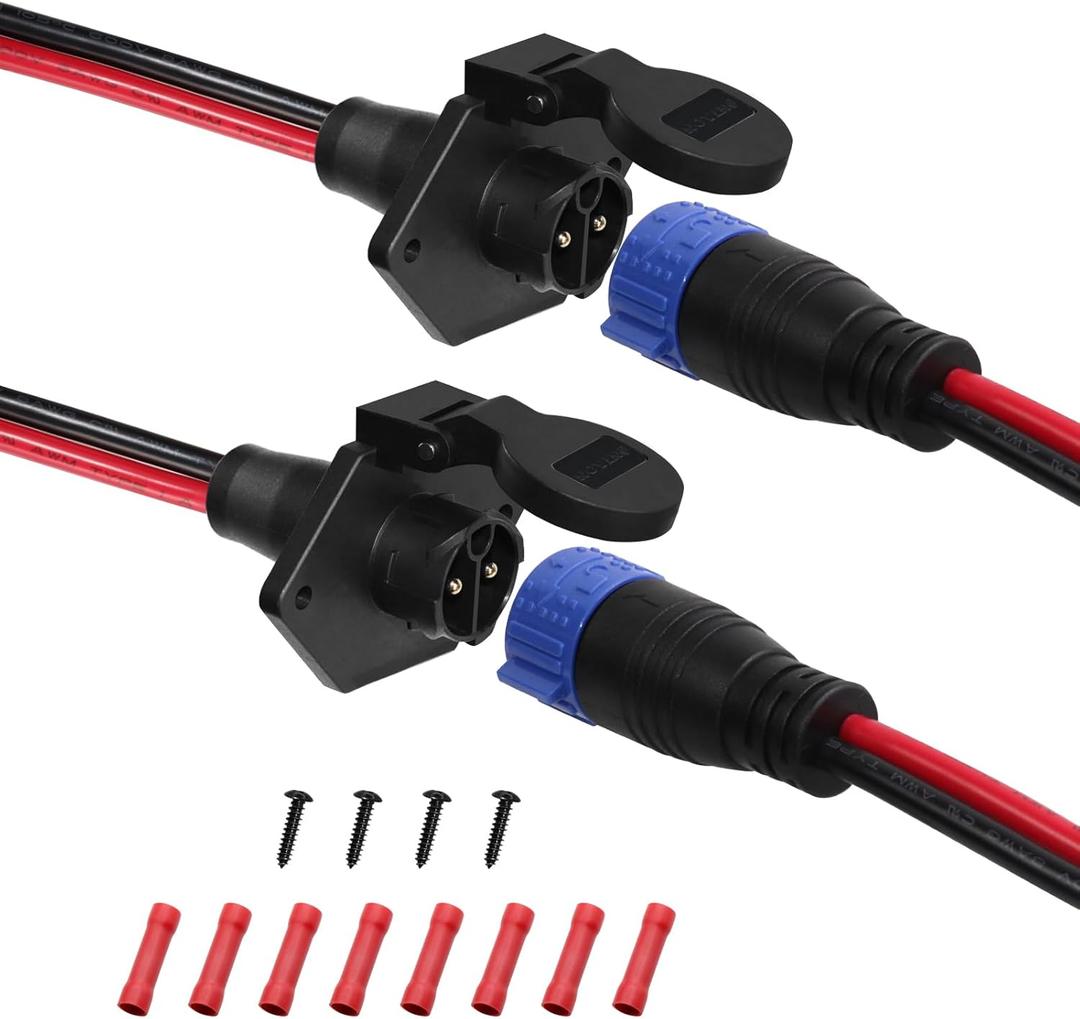 Trolling Motor Plugs for Minn Kota 12V/24V/36V/48V 2-Wire 8 Gauge 50A Trolling Motor Plug Receptacle Set for Marine Boat Down Rigger Fishing Reel,Male & Female Waterproof Quick Connect (2-Prong,Straight (2pk blue))