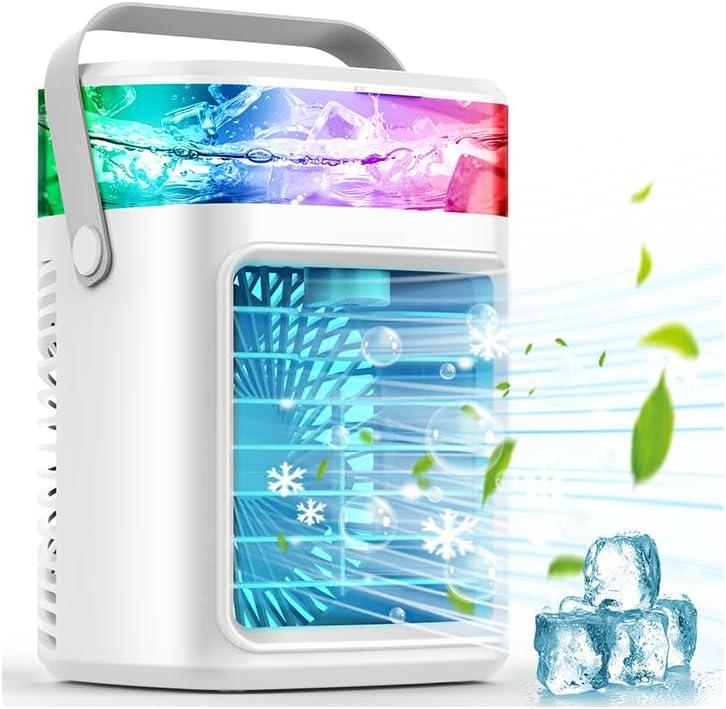 Portable Air Conditioner, 3 Speeds Personal Evaporative Air Cooler with 2/4H Timer, 450ml Rechargeable Mini Air Conditioner, Quiet Portable AC Unit Fan for Office Desk Home Bedroom Camping Car
