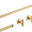 4-Piece Bathroom Accessories Set Stainless Steel Wall Mount Gold - Includes 24-Inch Towel Bar, Toilet Paper Holder, 2X Robe Hooks, BS100S4B-BG