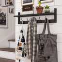 BAMEOS Wall-Mounted Shelf with Hooks - 28.9 Inch Entryway Hanging Shelf with 5 Dual Hooks for Bathroom, Living Room, Bedroom (Black)