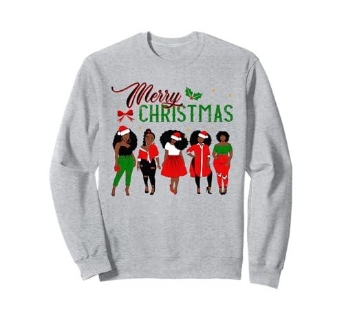 Black African American Santa Apparel Christmas Melanin Women Sweatshirt. L