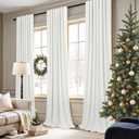 Living Room Curtains 84 Inches Long Faux Linen Darkening Curtain for Bedroom Boho Burlap Full Blackout Soundproof Thermal Insulated Drapes for Nursery Room Divider 52x84 Length 2 Panel Ivory Off White