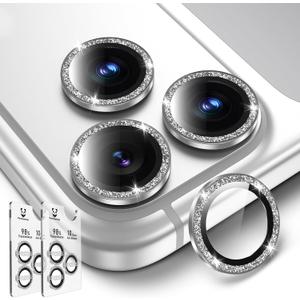 PandaShield 2-Pack Anti-Reflection Camera Lens Protector for iPhone 17/16/15 Pro & Pro Max, Easy Installation,9H Hardness, 98% Ultra Clarity, Maintains Original Lens Design - Glitter Silver