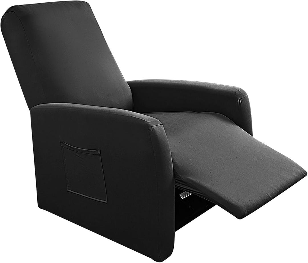 FUANGUI Recliner Chair Cover 4 Pieces, Small Recliner Cover for Recliner Chair, Stretch Lazy Boy Recliner Cover, Recliner Sofa Slipcover with Pockets, Furniture Protector for Living Room, Pets, Kids (Black)