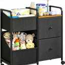 Baby Diaper Caddy Organizer Cart with Wheels, 2 Tier Rolling Cart with Dividers and Drawers, Mobile Utility Cart Bedside for Nursery, Bedroom, Baby Newborn Essentials Storage Cart, Black