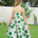 Enlifety 6-12Y Girls Flowy Dress Summer Casual Sundress Spaghetti Straps Printed Dresses (Green)