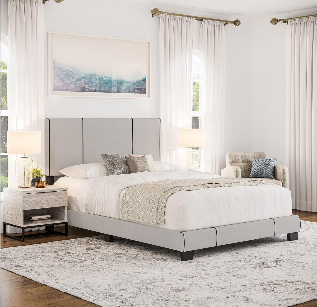 Boyd Sleep Lucena Platform Bed Frame, Linen, White, Queen